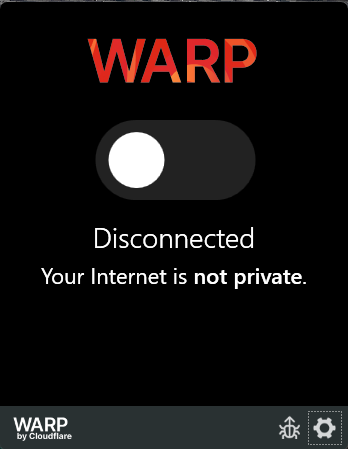 Cloudflare Warp enable/disable screen